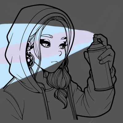 a realistic girl, spray painting