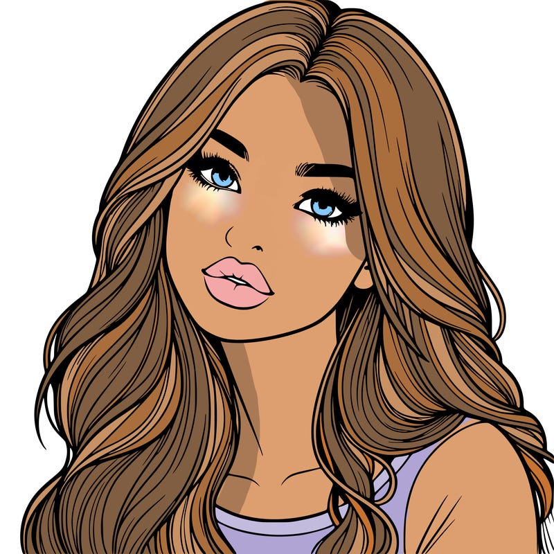 realistic girl with hair on her hair and lips
