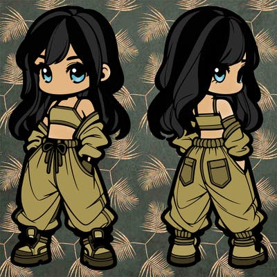 girl in crop top and baggy pants