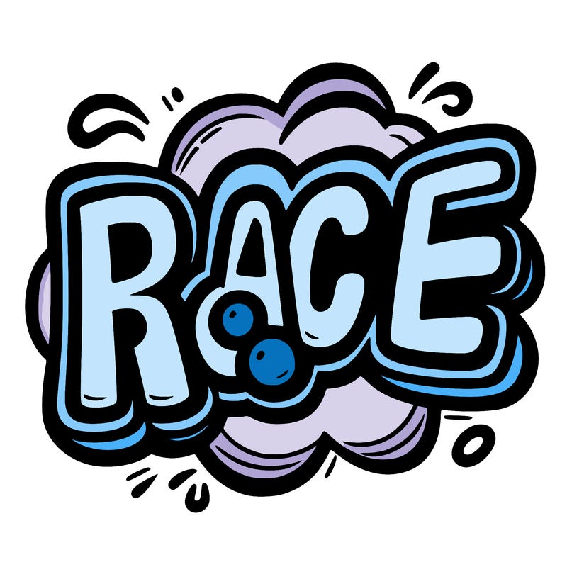 the word race in bubble letters
