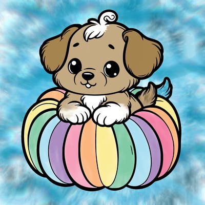 cute little puppy in a pumpkin