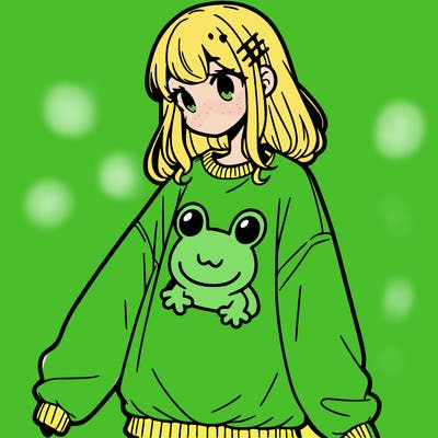 girl wearing frogging sweatshirt