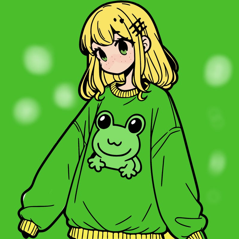 girl wearing frogging sweatshirt