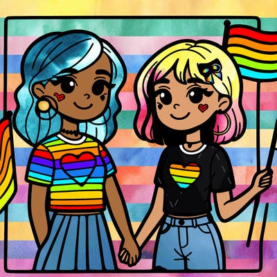 two girls, pride month