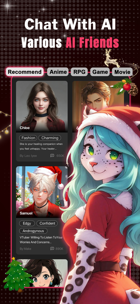 Cycle AI: Talk With AI Friends - お祭りのテーマで、アニメやRPGのキャラクターを含む、Cycle AIアプリのAI友達のプロフィールセレクション