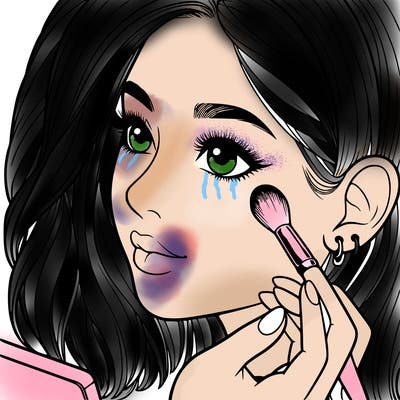 a realistic girl doing her makeup