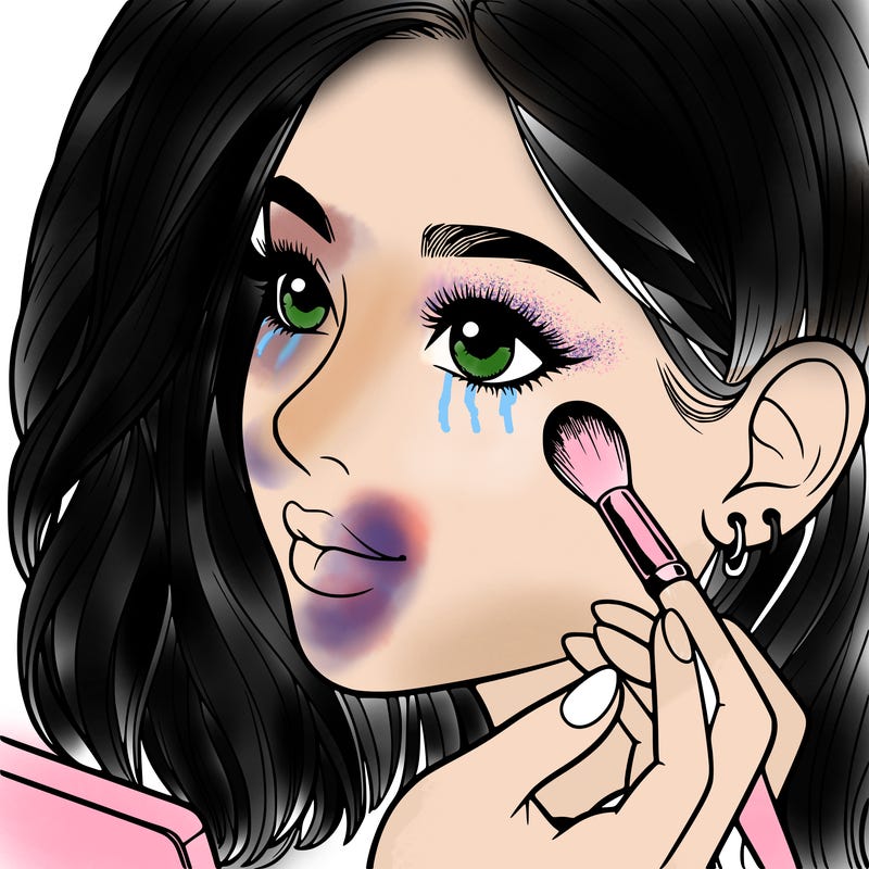 a realistic girl doing her makeup