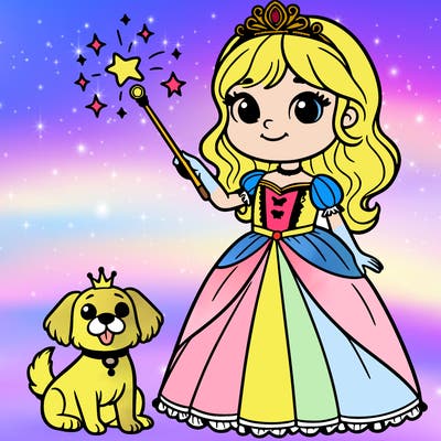 princess with dog and magic stick