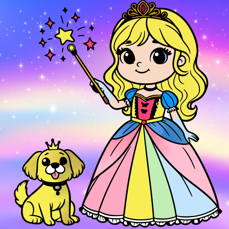 princess with dog and magic stick