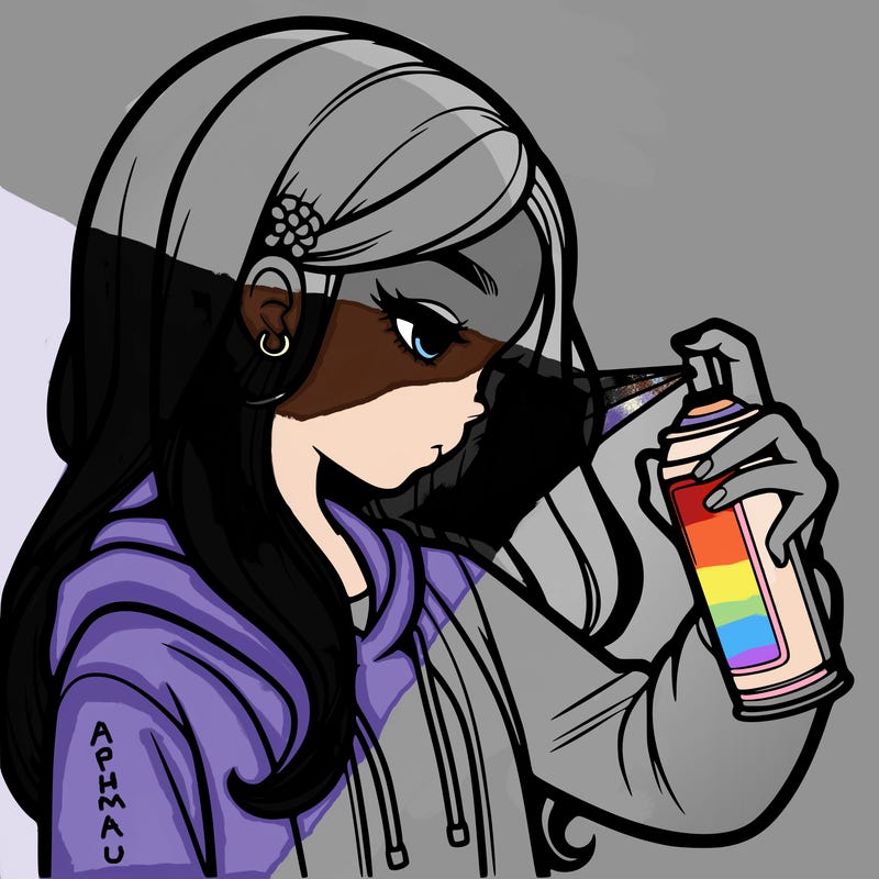 a realistic girl spray painting