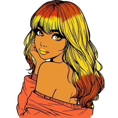 realistic girl with bangs looking over her shoulder