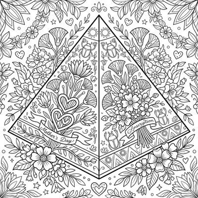 Discover a unique Mother's Day coloring experience with this elegant pyramidion design. It beautifully combines ancient Egyptian symbolism with loving floral motifs, perfect for a thoughtful gift or relaxing activity.