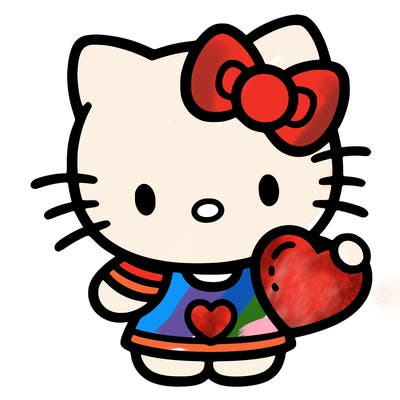 hello kitty with heart in hand