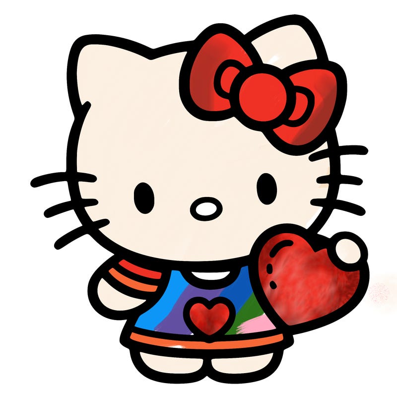 hello kitty with heart in hand