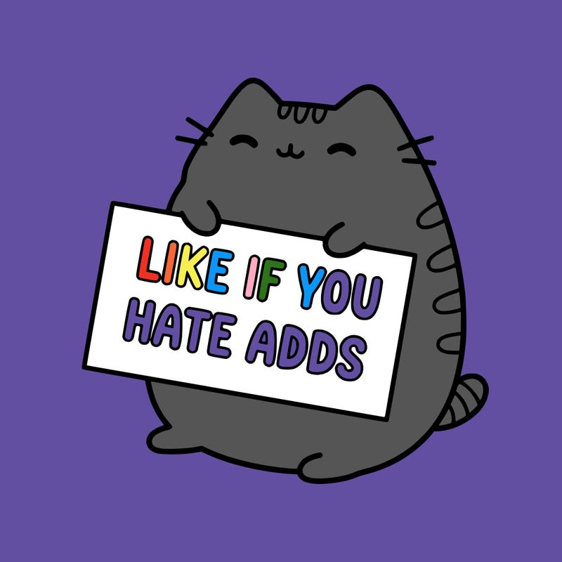 a kawii pusheen cat holding a sign that says like if you hate adds