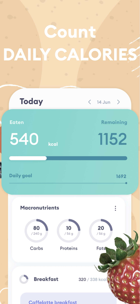 My Diet Coach - Weight Loss - Daily calorie and macro tracker dashboard in My Diet Coach app