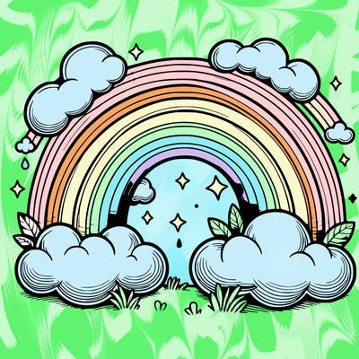 realistic rainbow and clouds