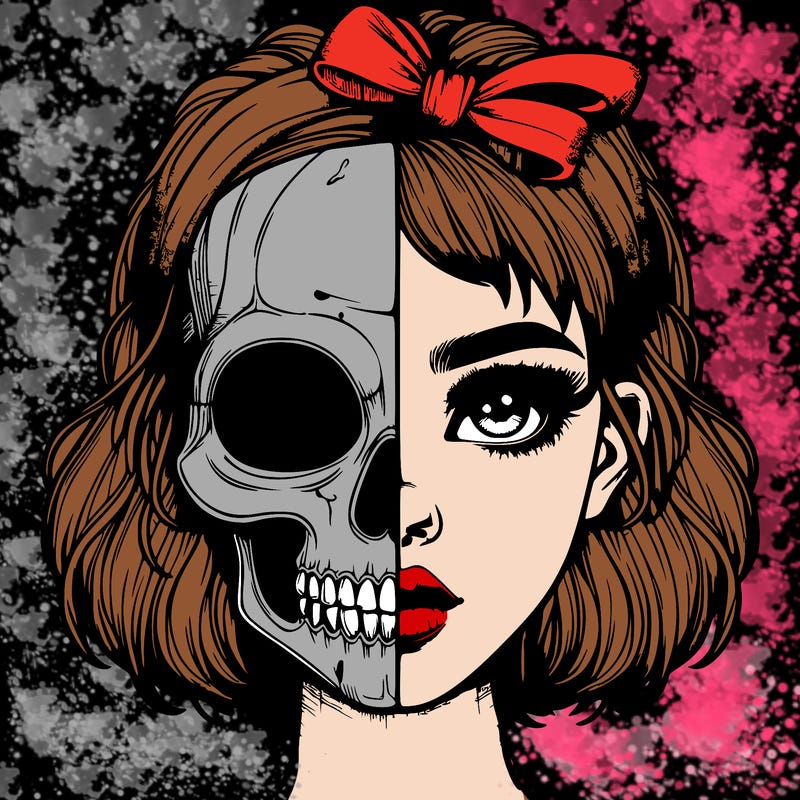 realistic girl with half skull mask