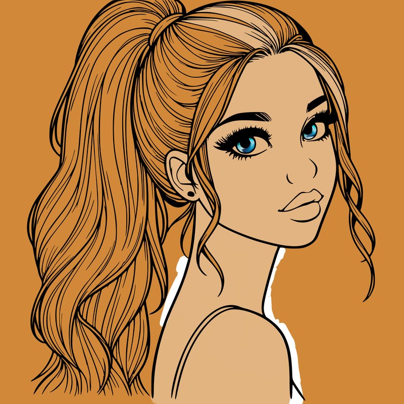 realistic pretty girl with high pony tail