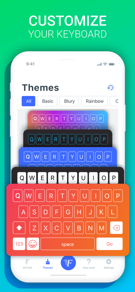 Fonts X for iPhones: Keyboard - Una variedad de temas de teclado coloridos y de modo oscuro para la personalización del iPhone.