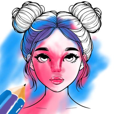 realistic girl with two buns on top of her head