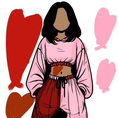 realistic girl faceless with baggy pants and a crop top