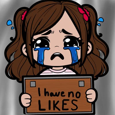 crying girl with sign