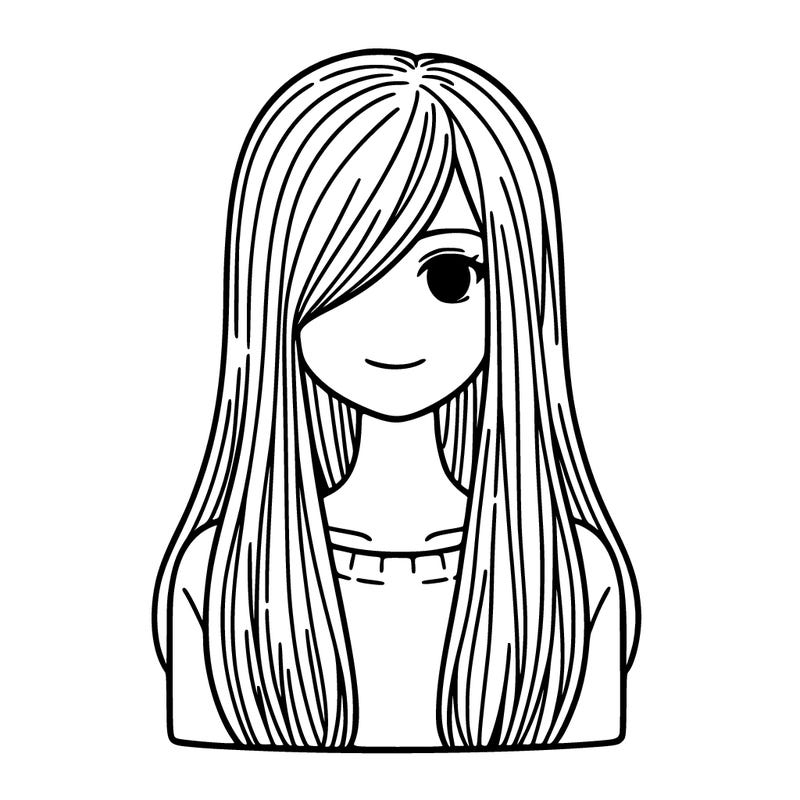 a teenage girl with stright very long hair and hair over her right eye