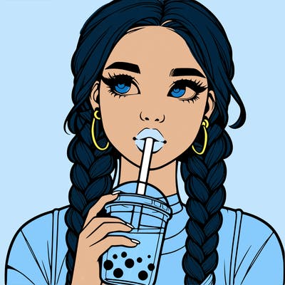 realistic girl with braided hair drinking boba