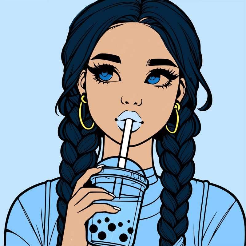 realistic girl with braided hair drinking boba