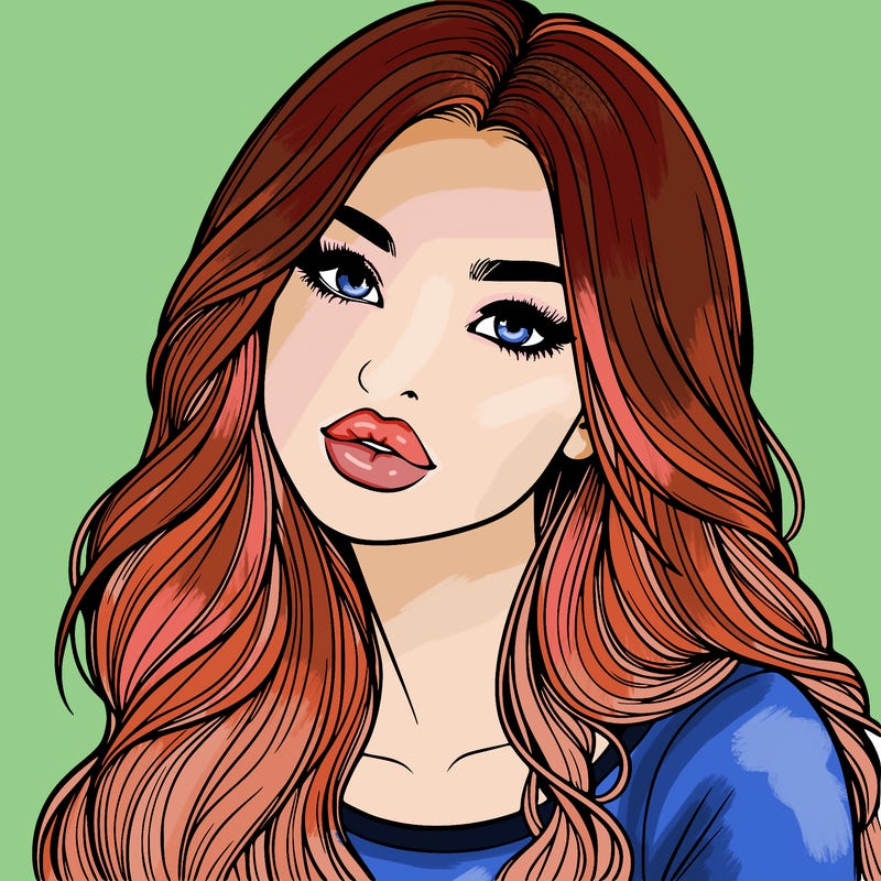 realistic girl with hair on her hair and lips