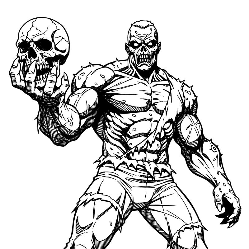 zombie holding a skull no background