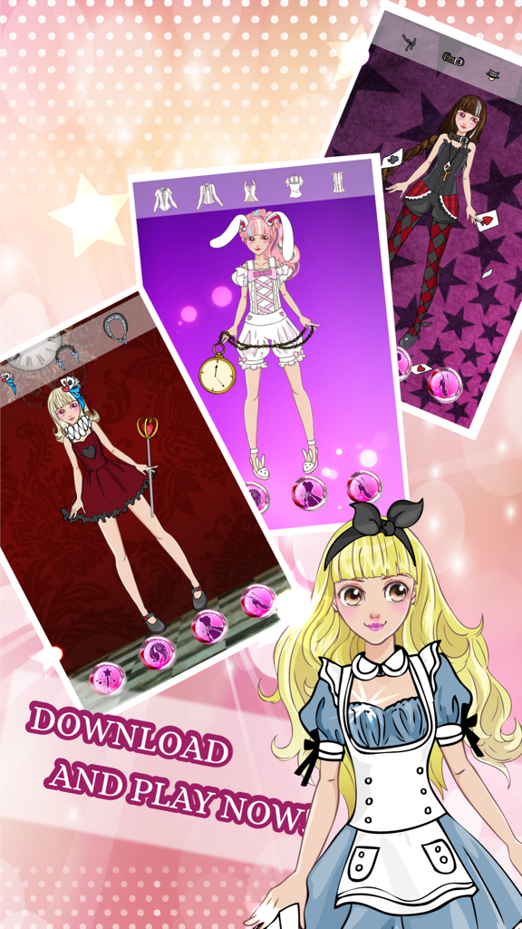 Alice Princess Games 2 - Dress Up Games for Girls - Anime style characters with different outfits and accessories in a dress up game