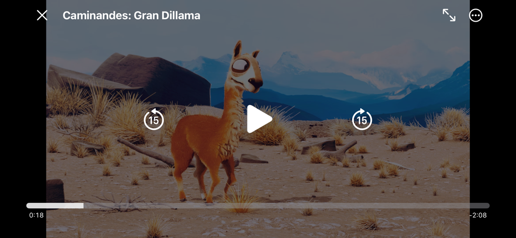 Swiftfin - Swiftfin App mit nativer Video Player Benutzeroberfläche mit Wiedergabesteuerung über einen animierten Lama-Film