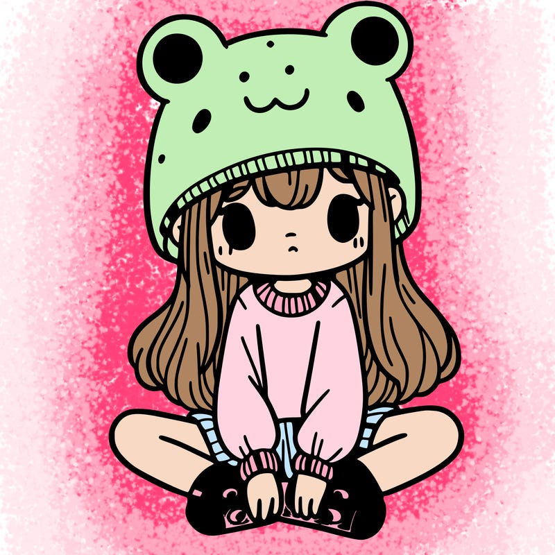 a girl wearing a frog hat and some frog socks