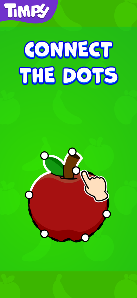 Toddler Games for 1 Year Olds~ - A toddler game screen showing a connect the dots activity with a red apple and a hand icon tracing the shape