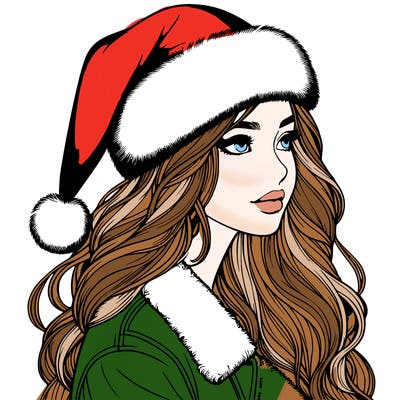 realistic girl in santa hat
