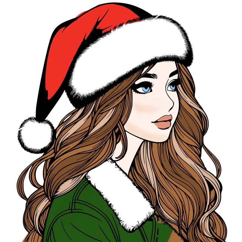 realistic girl in santa hat