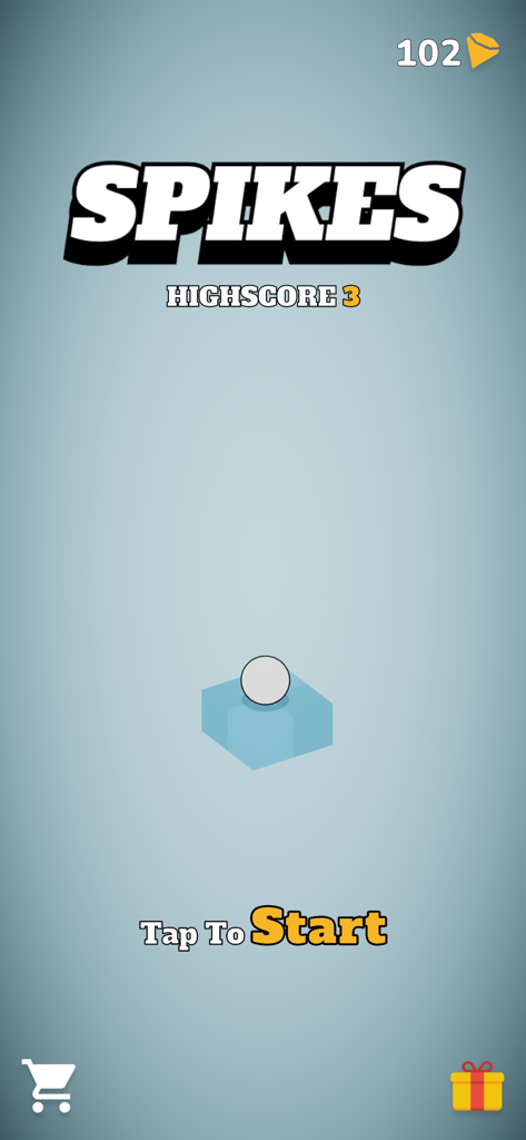 Spike: Stay calm, dodge sharp! - Main menu of the Spike arcade game with a ball on a blue platform and a high score indicator