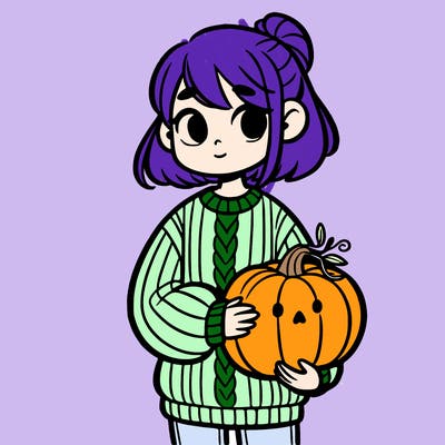 girl wearing a sweater holding a pumpkin