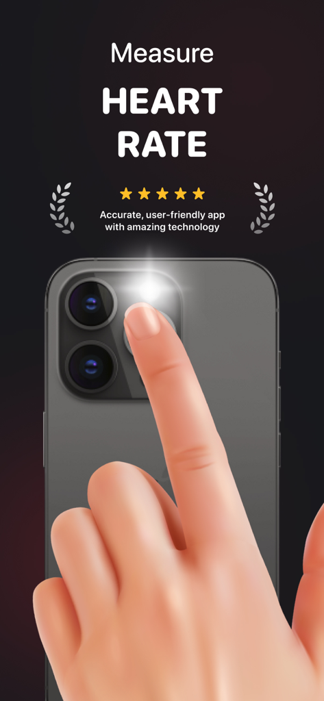Check Pulse - Stress Monitor - Hand placing a finger on a smartphone camera to measure heart rate using the Check Pulse app