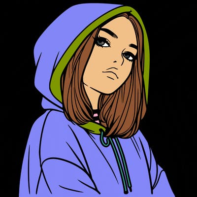 a realistic girl in a hoodie