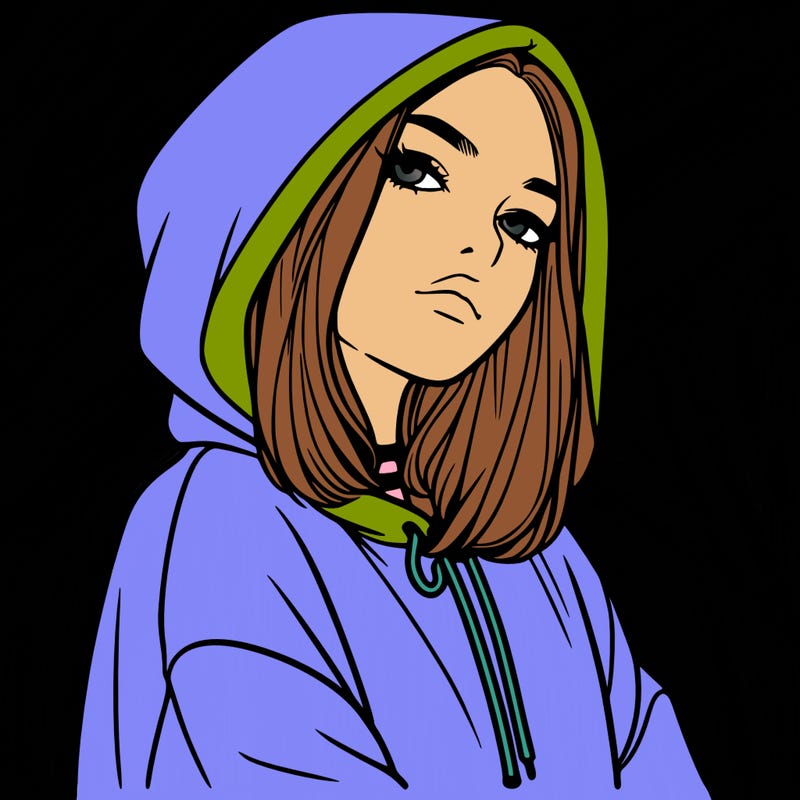 a realistic girl in a hoodie