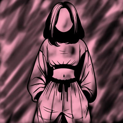 realistic girl faceless with baggy pants and a crop top