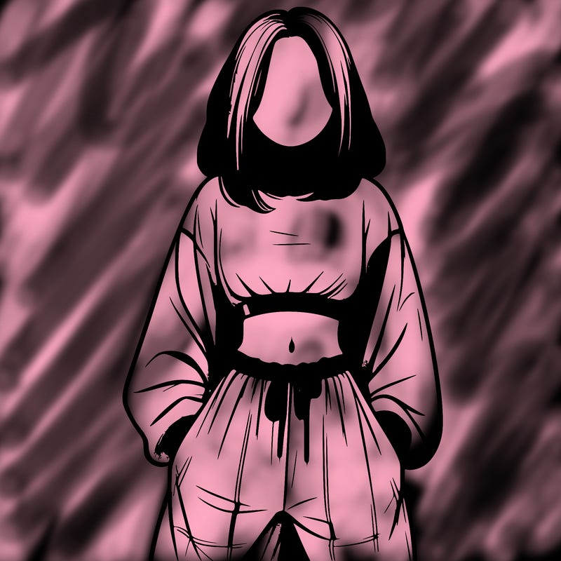 realistic girl faceless with baggy pants and a crop top