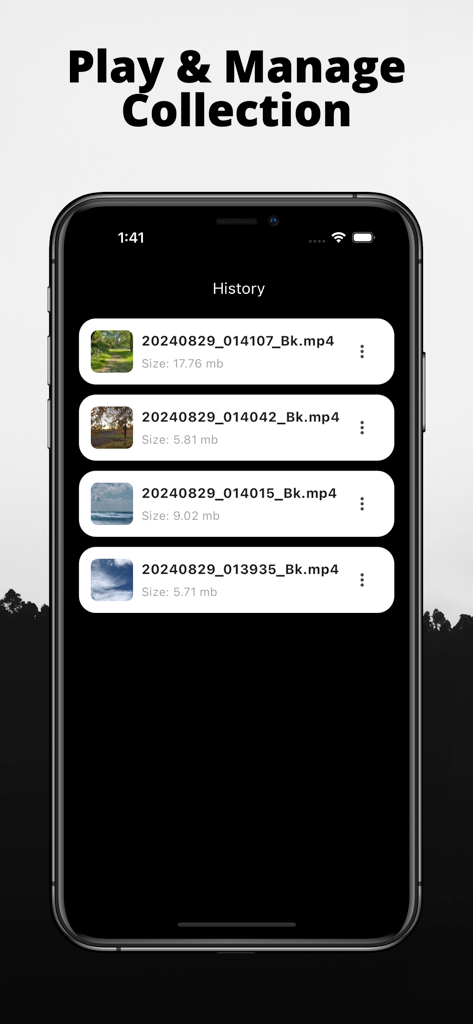 BlackSave Video Spliter - BlackSave Video Spliter app interface showing a list of edited videos in the history section