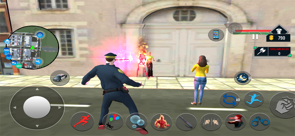 Police Officer Patrol Duty Sim - Police officer character standing in a city street during a mission in a patrol simulator game