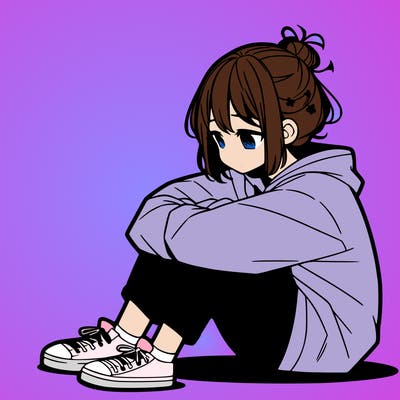 sad anime girl sitting alone