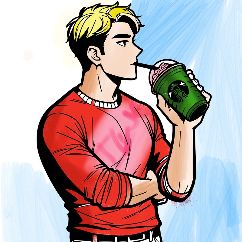 man drinking starbucks