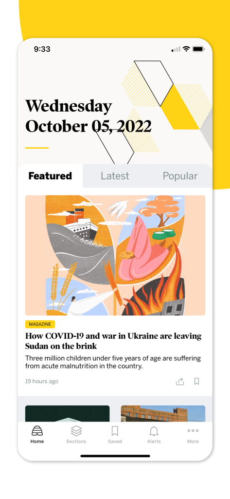 The home screen of the Deseret News mobile app featuring a featured news article section.